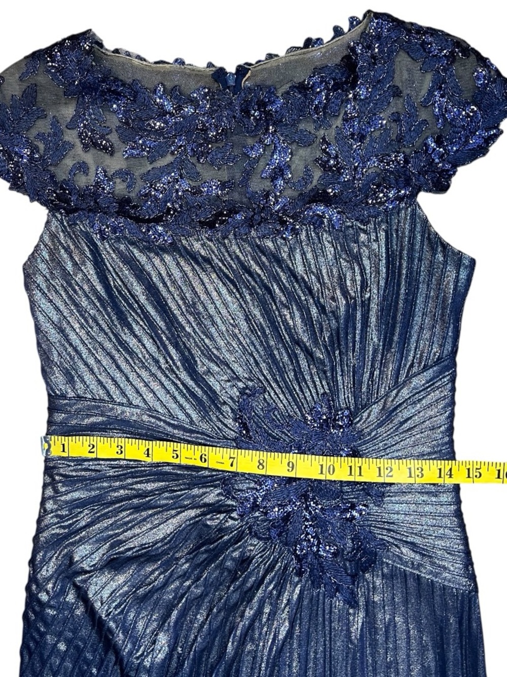 Tadashi Shoji pleated metallic dress with lace - Picture 13 of 16